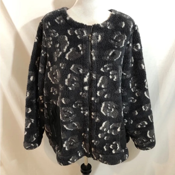 LOGO black & Charcoal Fleece Zip Front Jacket - Womens 2X, Bust 29” - Picture 1 of 5